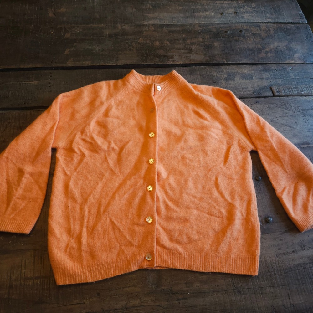 Vintage Darlene Anglon Orange Angora Lambswool Cardigan Sweater Made in USA